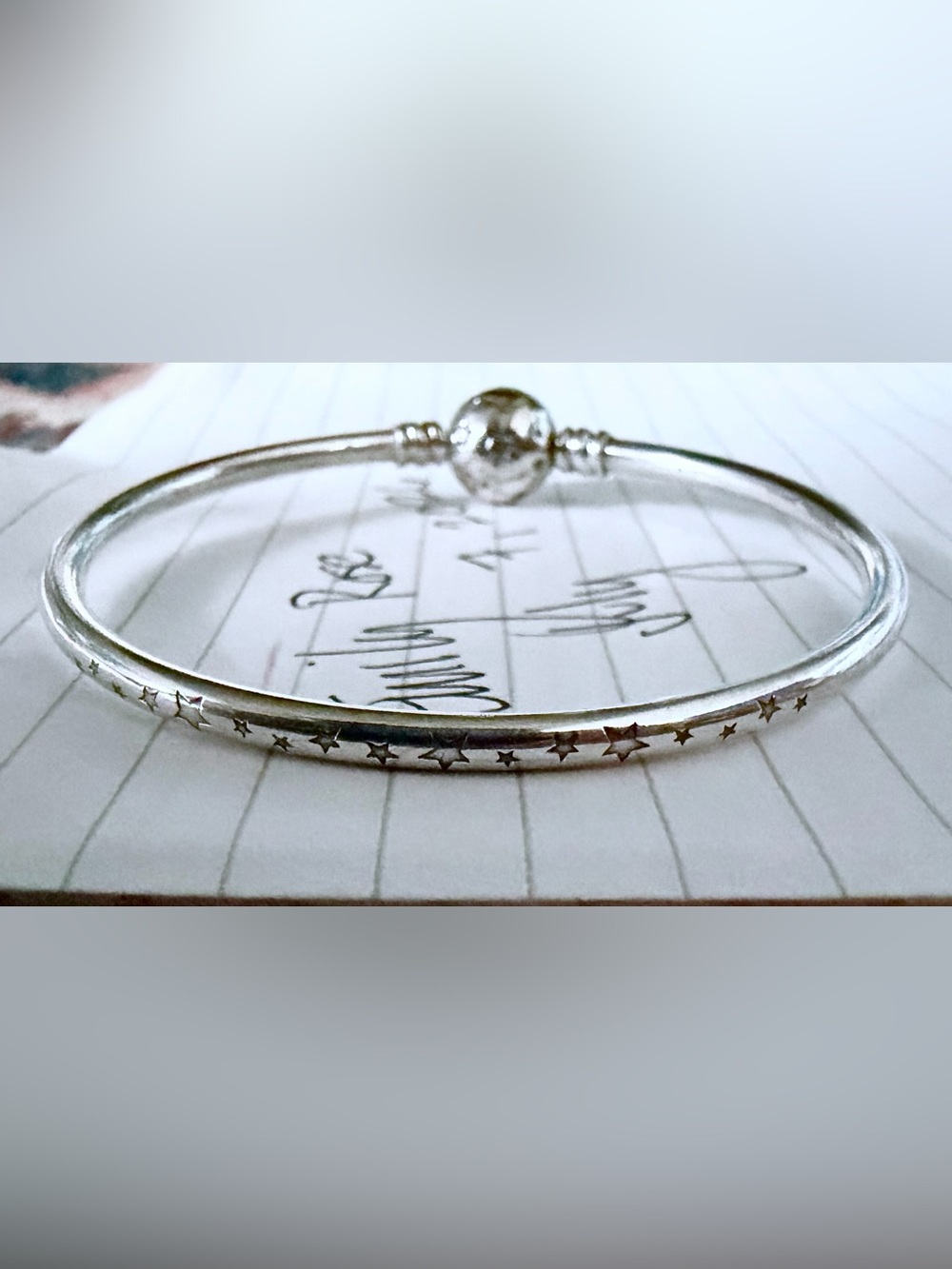 Authentic Pandora Sterling Silver Galaxy Bangle with CZ Stars Clasp